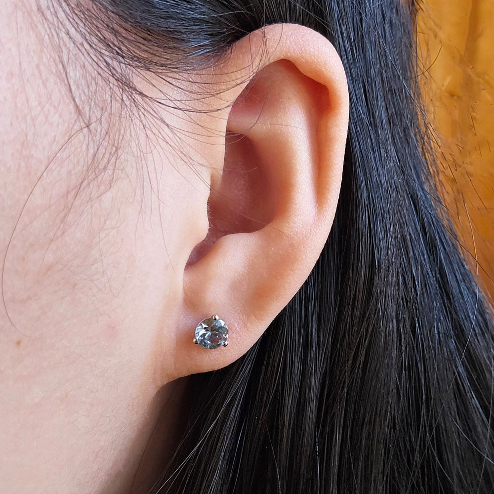 Unheated Light Grey Blue Montana Sapphire & Platinum Earrings - "Misty Morning"