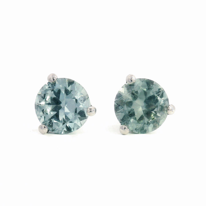 Unheated Light Grey Blue Montana Sapphire & Platinum Earrings - "Misty Morning"