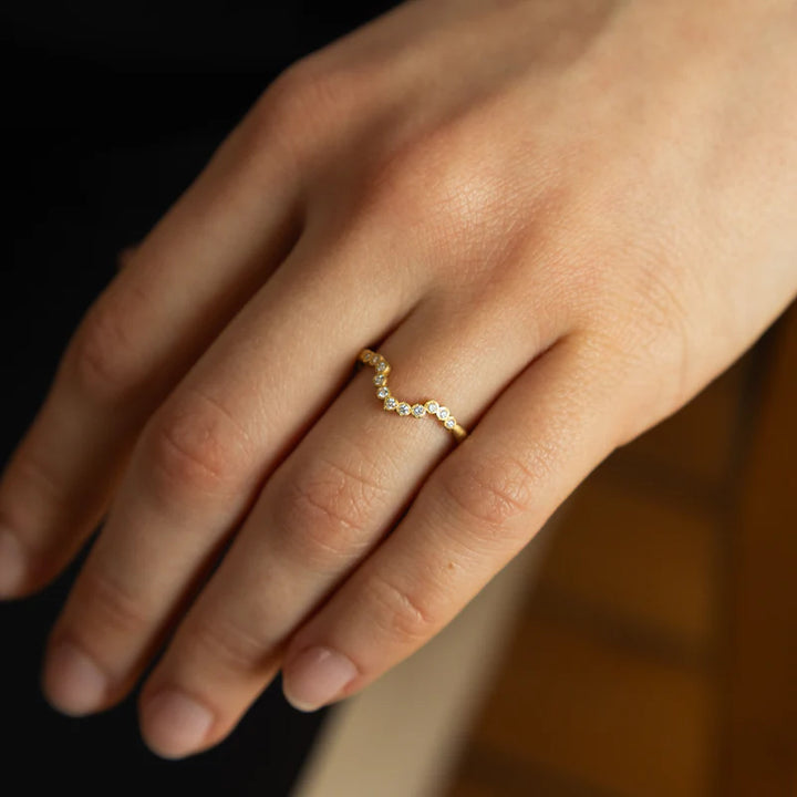 Diamond & Yellow Gold Nesting Band - "Pointed River Rocks"