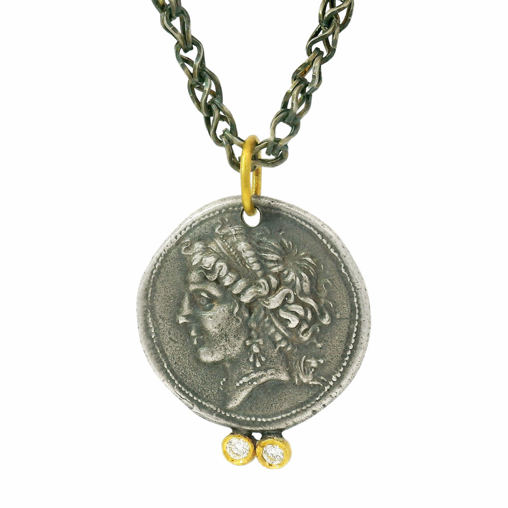 Diamond, Silver & Yellow Gold Pendant - "Diana"