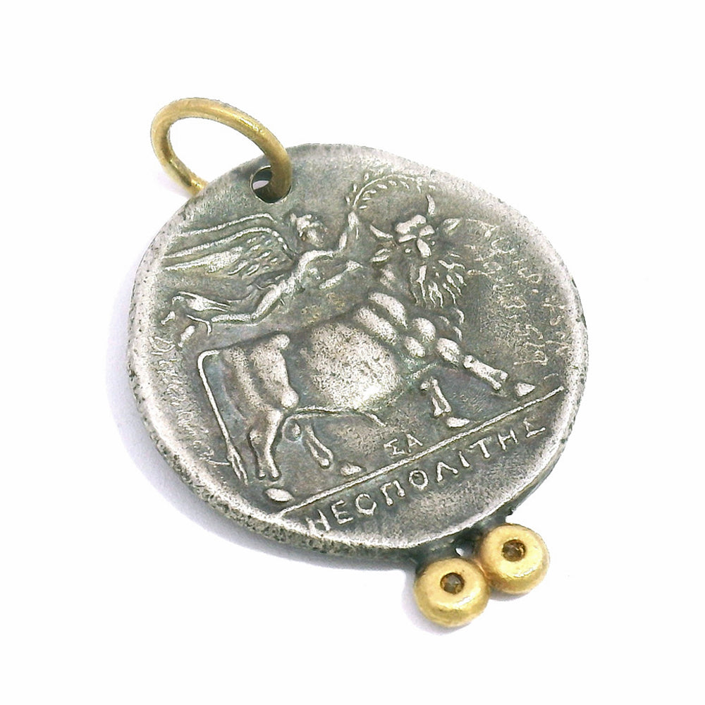 Diamond, Silver & Yellow Gold Pendant - "Diana"