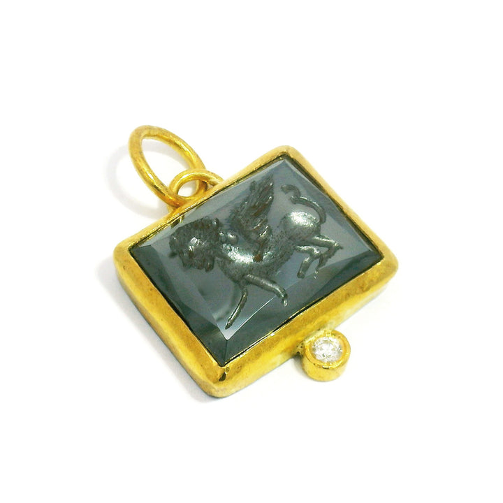 Hematite, Silver, Yellow Gold & Diamond Pendant - "Intaglio Storm"