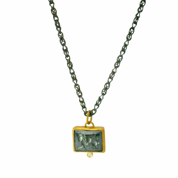 Hematite, Silver, Yellow Gold & Diamond Pendant - "Intaglio Storm"
