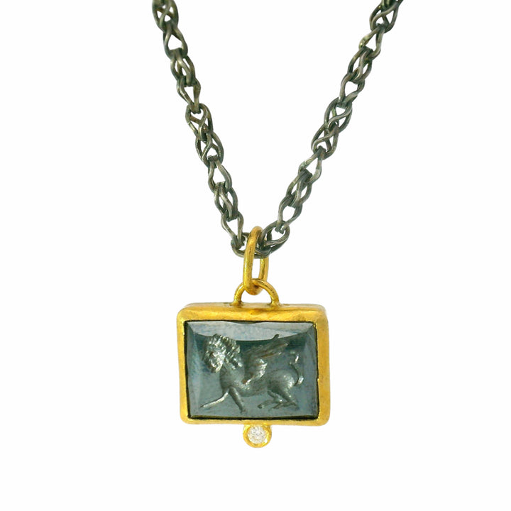 Hematite, Silver, Yellow Gold & Diamond Pendant - "Intaglio Storm"