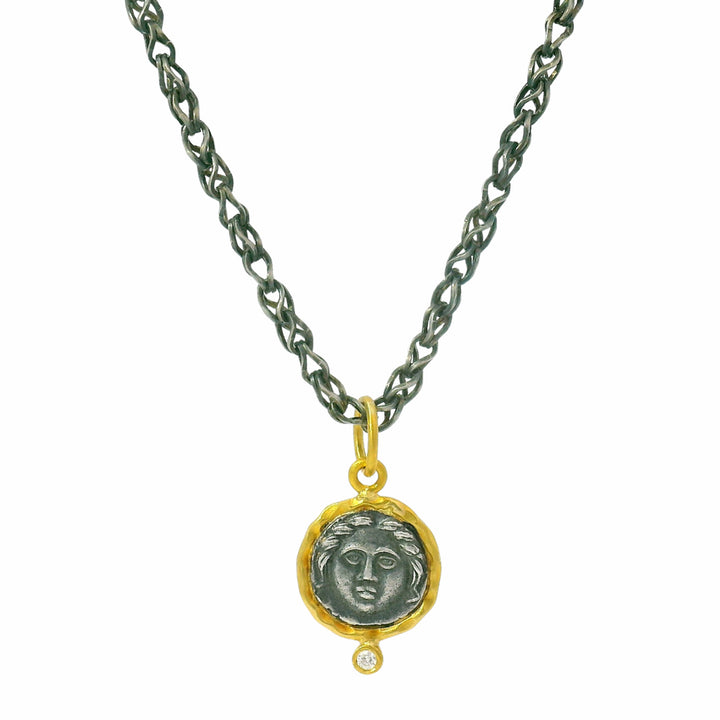 Diamond, Silver & Yellow Gold Pendant - "Helios: God of the Sun"