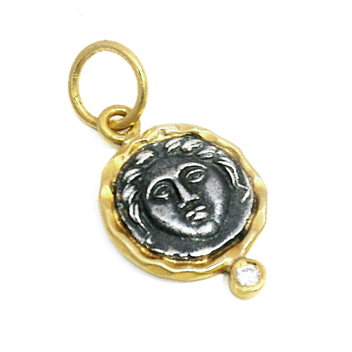 Diamond, Silver & Yellow Gold Pendant - "Helios: God of the Sun"