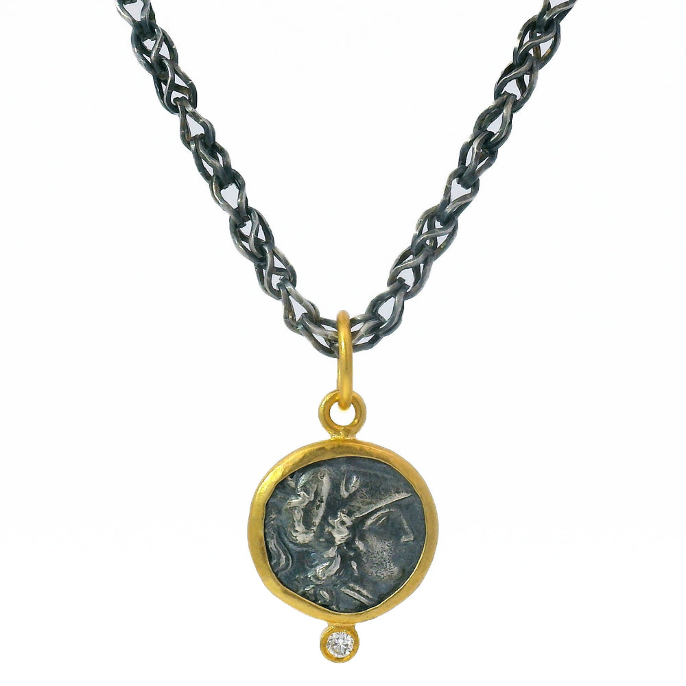 Diamond, Silver & Yellow Gold Pendant - "Athena"
