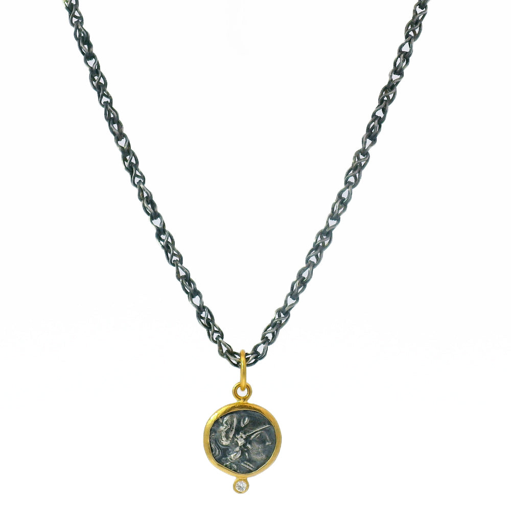 Diamond, Silver & Yellow Gold Pendant - "Athena"