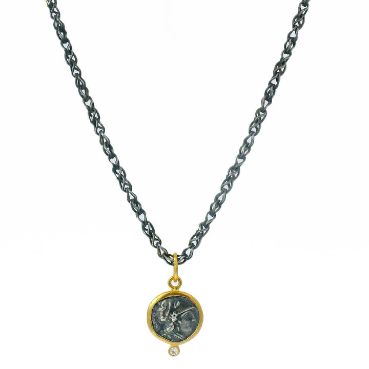 Diamond, Silver & Yellow Gold Pendant - "Athena"