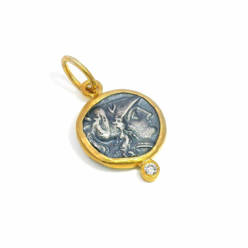 Diamond, Silver & Yellow Gold Pendant - "Athena"
