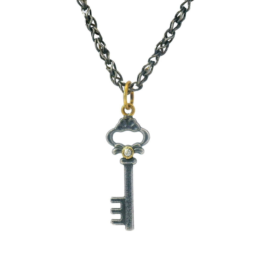 Sterling Silver, Yellow Gold & Diamond Pendant - "Key"