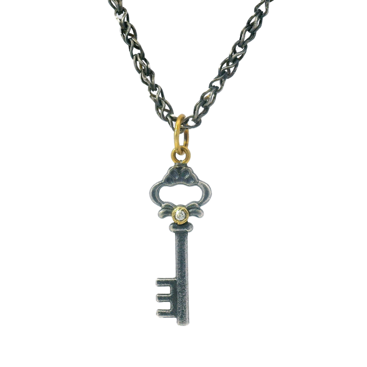 Sterling Silver, Yellow Gold & Diamond Pendant - "Key"