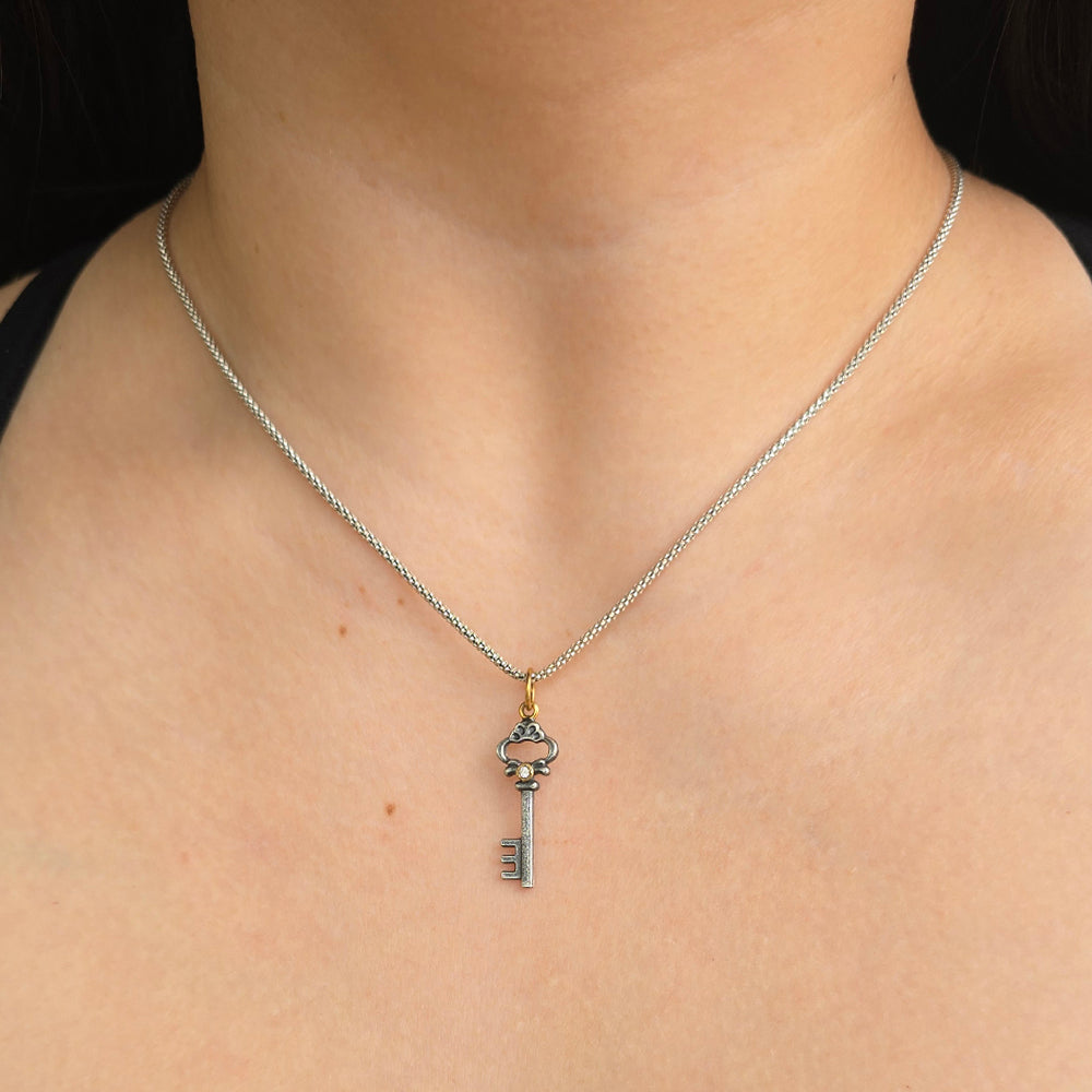 Sterling Silver, Yellow Gold & Diamond Pendant - "Key"