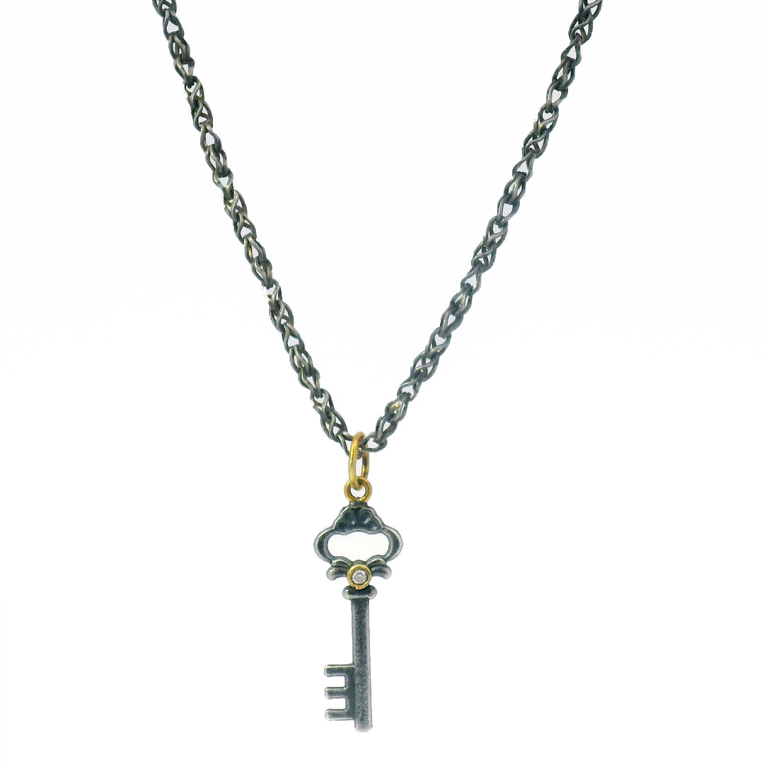 Sterling Silver, Yellow Gold & Diamond Pendant - "Key"