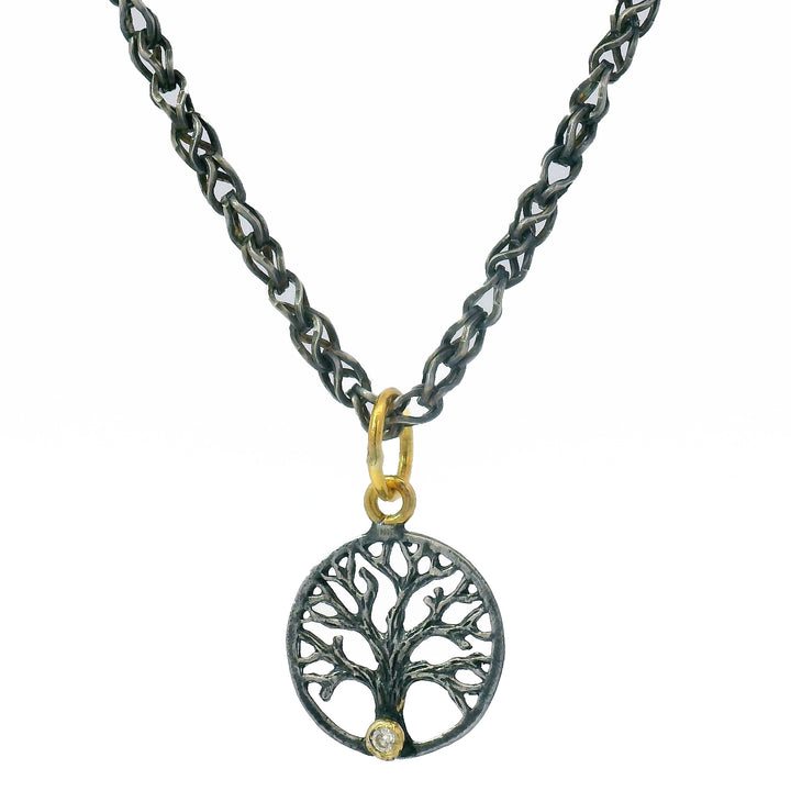 Diamond, Silver & Yellow Gold Pendant - "Tree of Life"