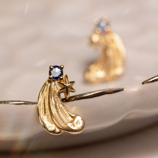 Blue Rose Cut Sapphire Single Stud Earring - "Prussian Blue"