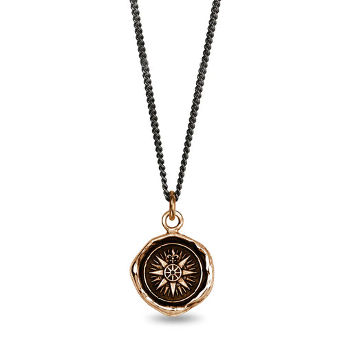 Bronze & Sterling Silver Compass Talisman Necklace - "Direction"