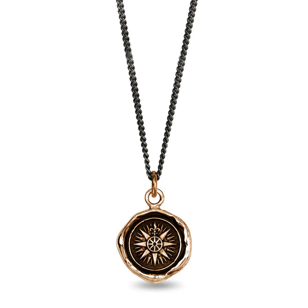 Bronze & Sterling Silver Compass Talisman Necklace - "Direction"