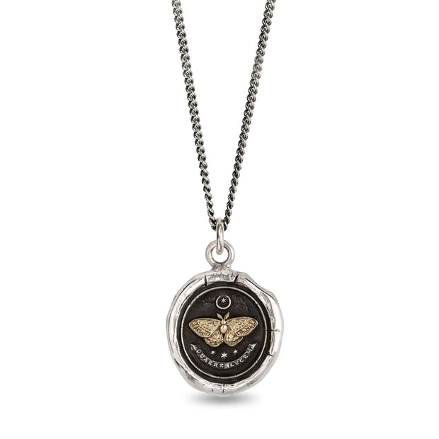 Sterling Silver & Yellow Gold Moth Talisman Necklace - "Seek the Light"