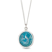 Sterling Silver 'Capri Blue' Peacock Talisman Necklace - "Peacock"