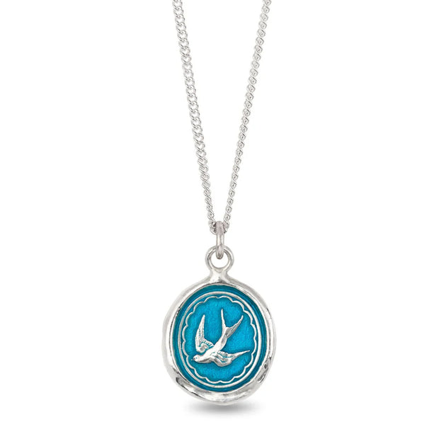 Sterling Silver 'Capri Blue' Swallow Talisman Necklace - "Free Spirited"