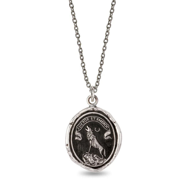 Sterling Silver Wolf & Moon Talisman Necklace - "Struggle and Emerge"