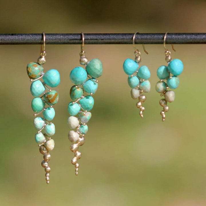 Turquoise Briolette Drop Earrings - "Small Caviars"