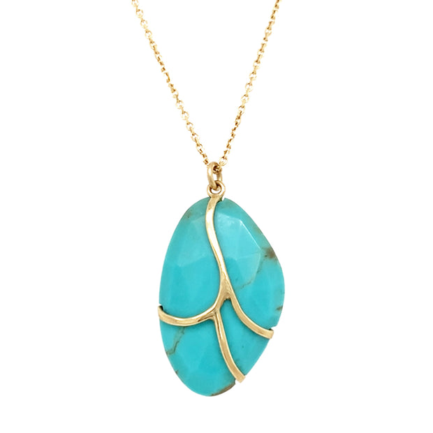 One-of-a-Kind Turquoise & Gold Necklace - "Butterfly Wing"