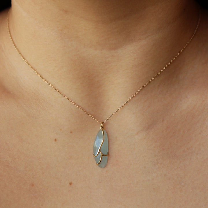 Aquamarine & Yellow Gold Necklace - "Butterfly"