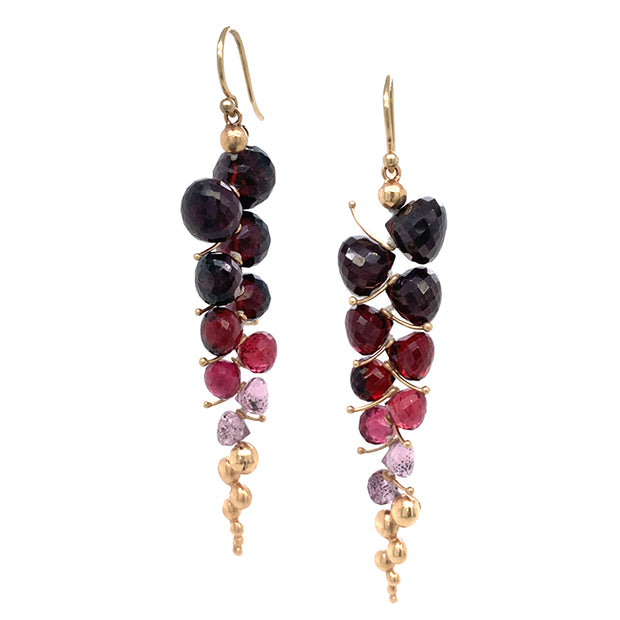 Almandine, Malaya, & Rhodolite Garnet Drop Earrings - "Large Caviar"