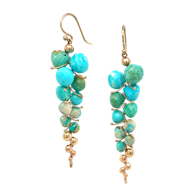 Turquoise Briolette Drop Earrings - "Large Caviar"