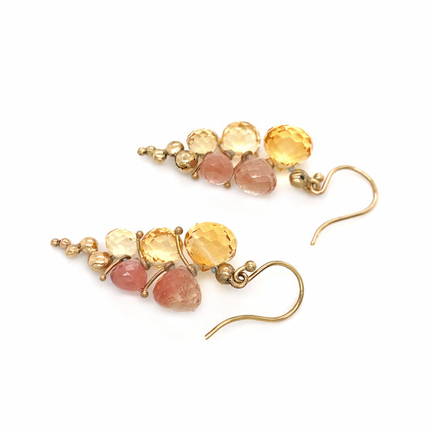 Citrine & Sunstone Drop Earrings - "Small Caviar"