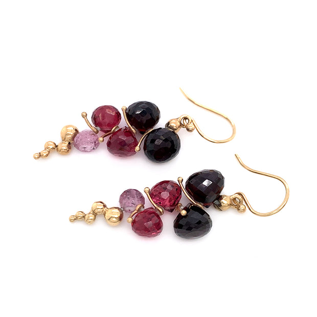 Almandine, Malaya, & Rhodolite Garnet Drop Earrings - "Small Caviar"