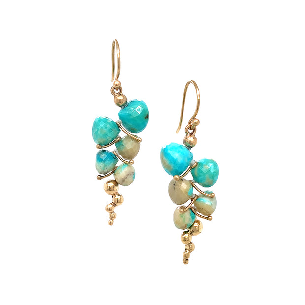 Turquoise Briolette Drop Earrings - "Small Caviar"