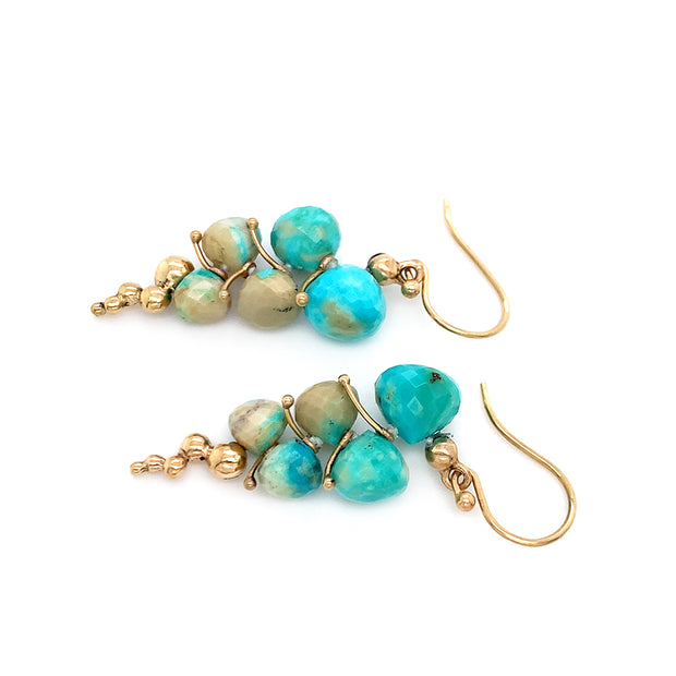 Turquoise Briolette Drop Earrings - "Small Caviar"