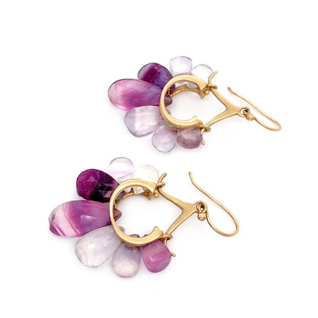 Fluorite & Yellow Gold Earrings - "Peacock"