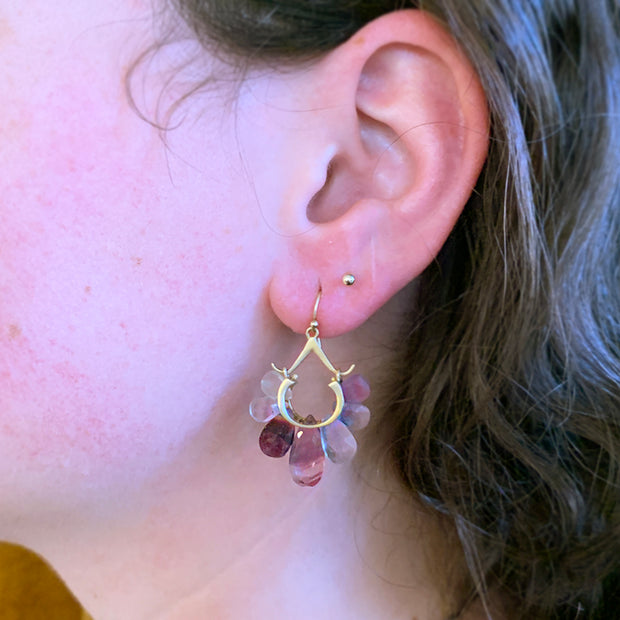 Fluorite & Yellow Gold Earrings - "Peacock"