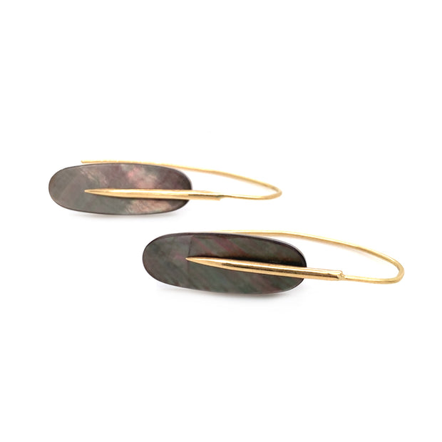 Black Mother of Pearl Earrings - "Small Feather"