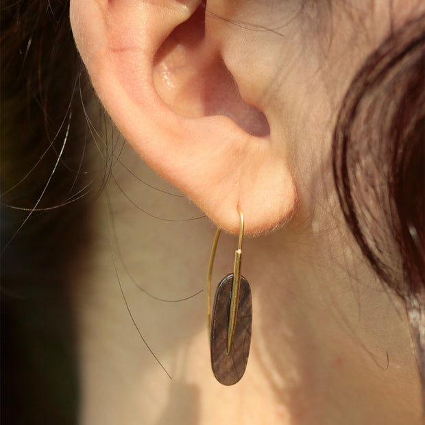 Black Mother of Pearl Earrings - "Small Feather"