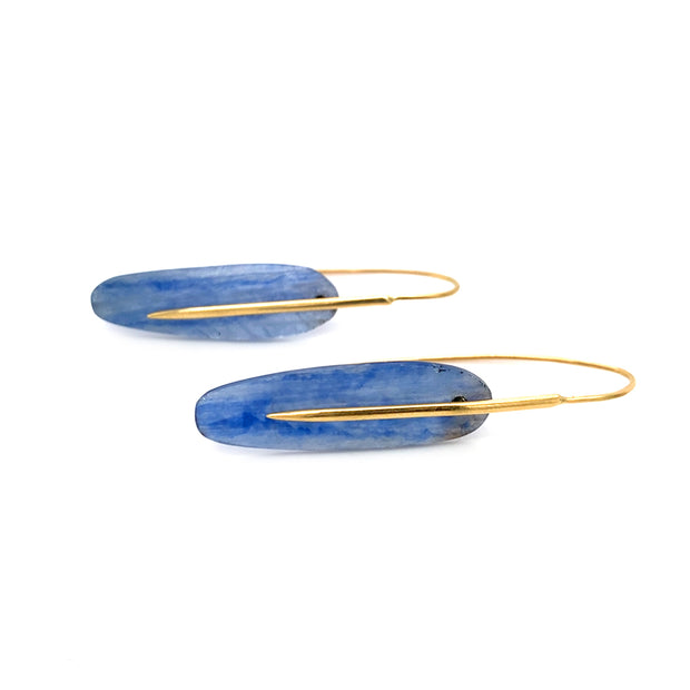 Kyanite & Gold Drop Earrings - "Feather"