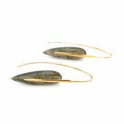 Labradorite & Yellow Gold Drop Earrings - "Medium Feather"