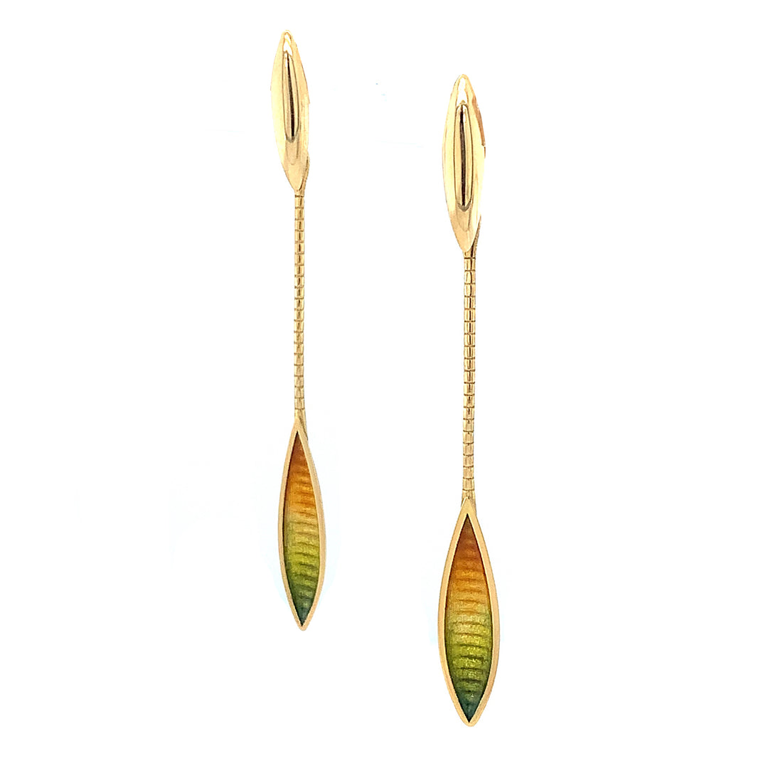 Yellow Gold & Enamel Drop Earrings - "Ebony"