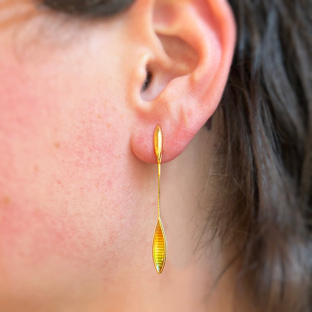 Yellow Gold & Enamel Drop Earrings - "Ebony"