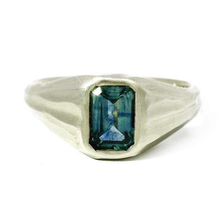 Emerald-Cut Montana Sapphire Signet Ring -"Roam Free"