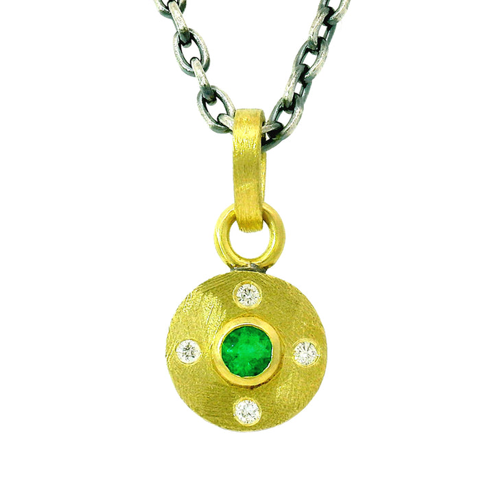 Round Emerald & Diamond Pendant - "Emerald Junia"