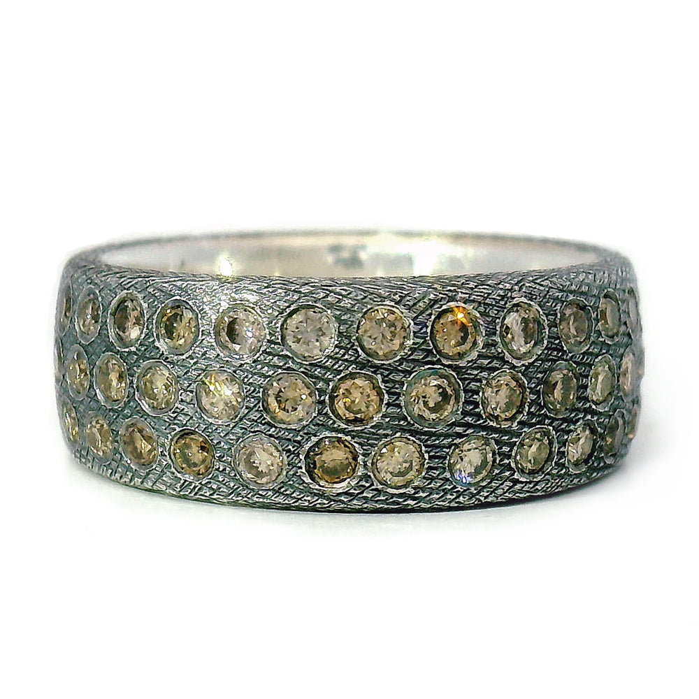 Oxidized Silver Champagne Diamond Cigar Ring "Gypsy"