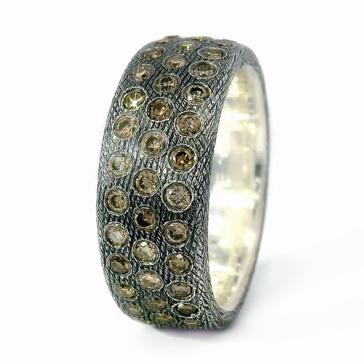 Oxidized Silver Champagne Diamond Cigar Ring "Gypsy"