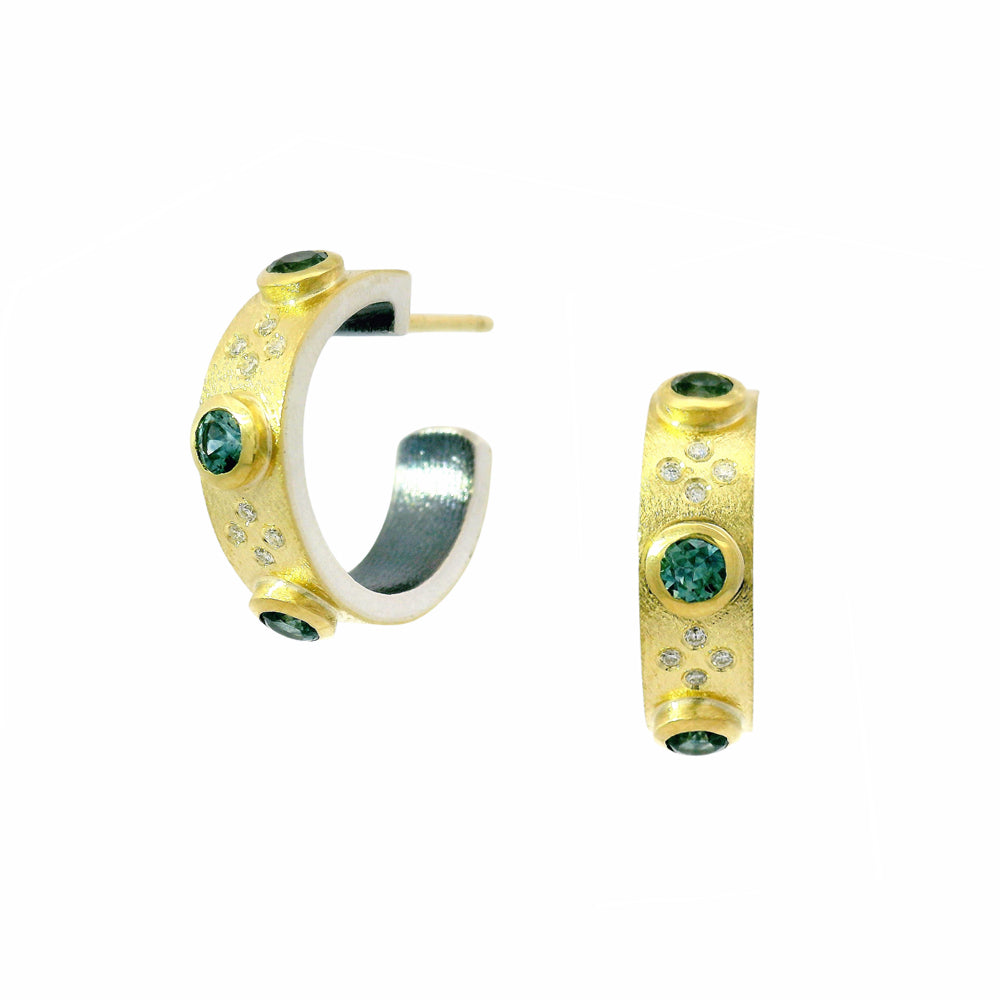 Oxidized Silver Semi-Hoops Montana Sapphire "Daphne"