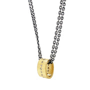 Rene Escobar 18K Yellow Gold Oval Diamond Pendant with Sterling Silver Double-Strand Cable Chain Side