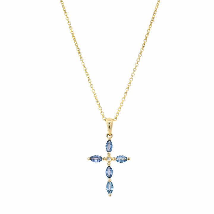 Yogo Sapphire, Diamond & Gold Pendant - "Cross"